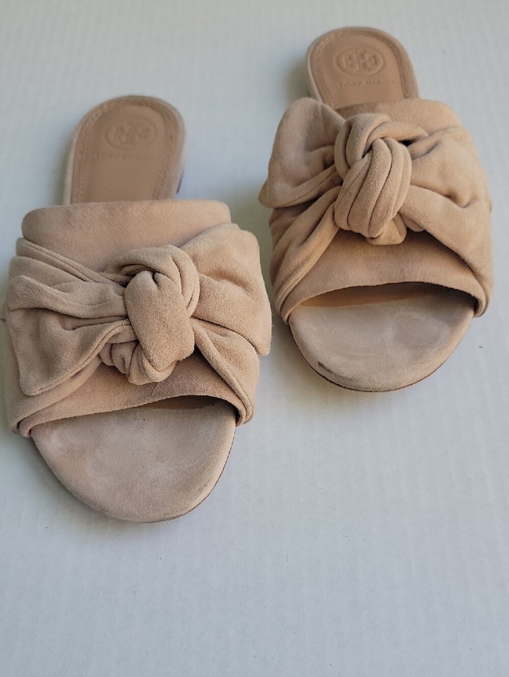 Tory Burch Nude Knotted Suede Slide Mules - Picture 3 of 6